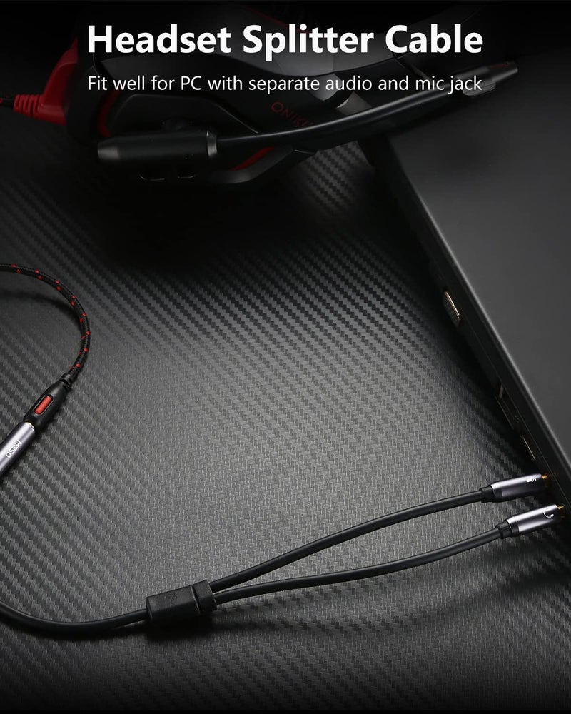 MillSO Headphone Splitter CTIA for Computer Y Jack Adapter 3.5mm 2 x 3 Pole TRS Male to 4 Pole TRRS Female Compatible for Smartphone Earphone PS4 Gaming Headset to PC - 12inch/30CM - Image 2